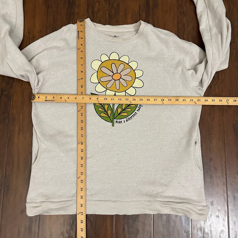 NATURAL LIFE Sweatshirt Gray Graphic Print Flower Pullover Crew Neck - Picture 9 of 9
